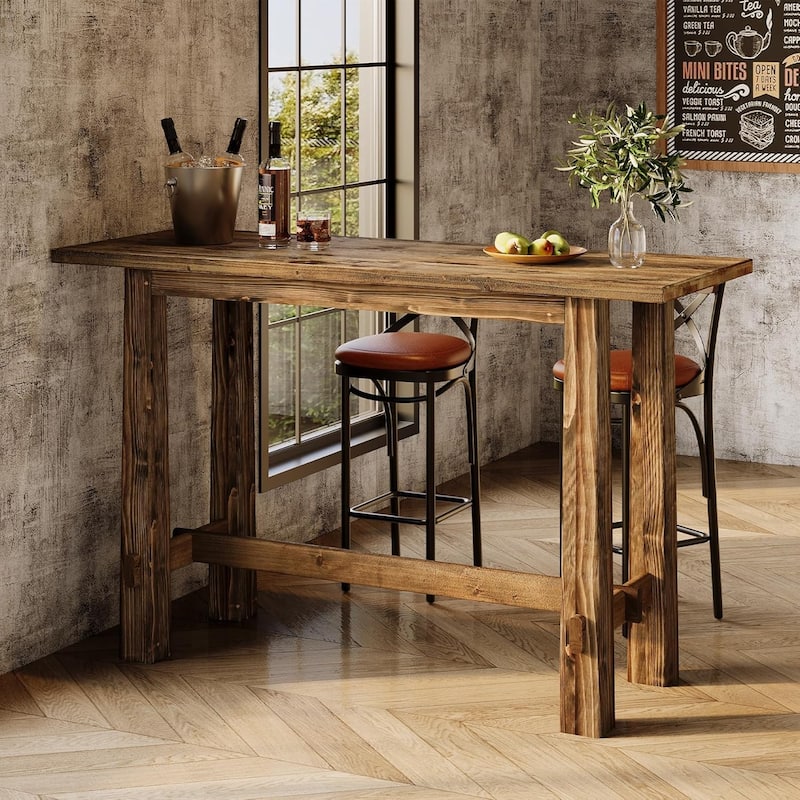 63" Long Solid Wood Bar Table for Kitchen, Home Bar, Café or Restaurant