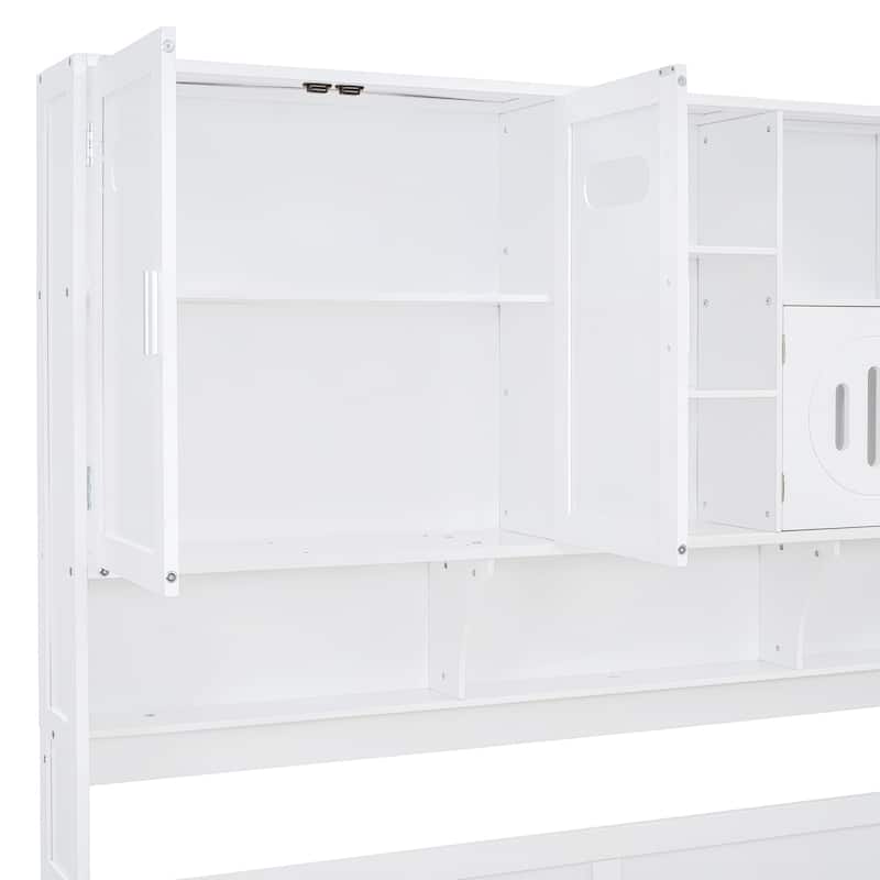 Twin Size Daybed with Bookcase Headboard and Shelves, Wooden Platform Bed Frame with 2 Drawers and All-in-One Storage Cabinet