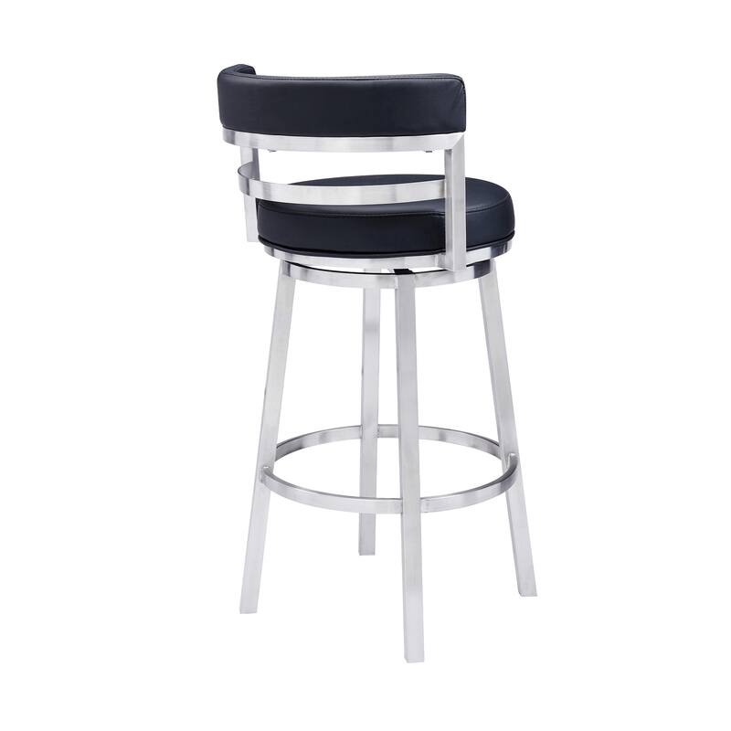 Titana Faux Leather Upholstered Swivel Bar/Counter Stool in Brushed Stainless Steel