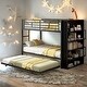 preview thumbnail 1 of 10, Metal Bunk Bed with Big Bookshelf and Trundle, Twin Size, Black Black