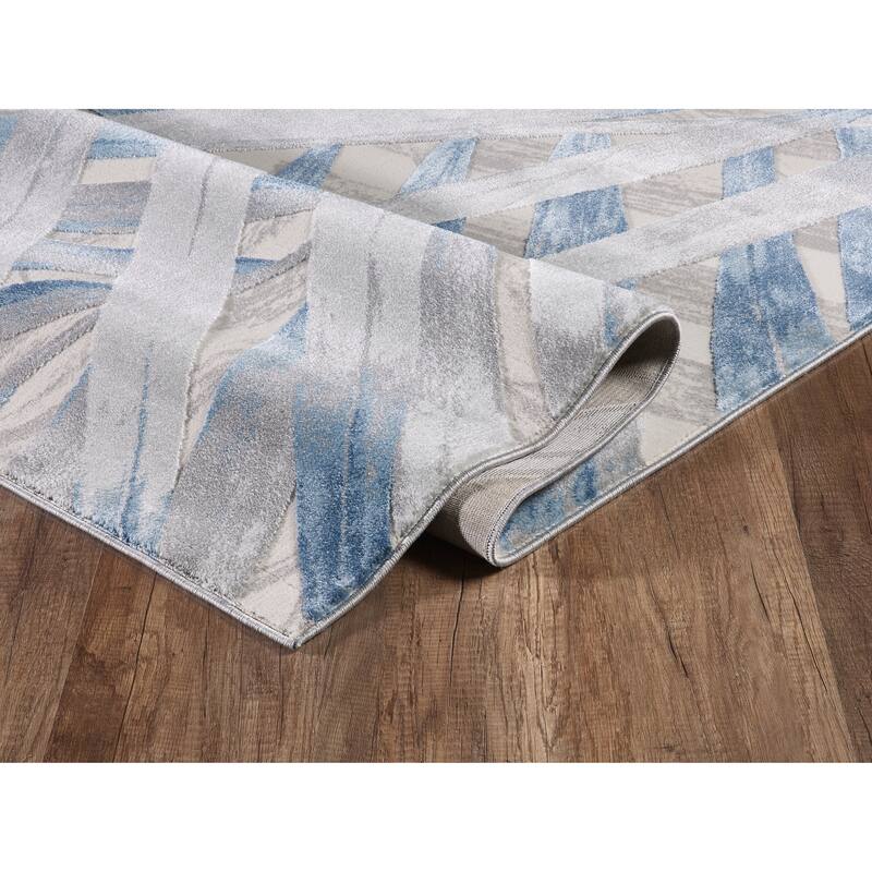 Blue Tropical Leaves Grey Blue Area Rug