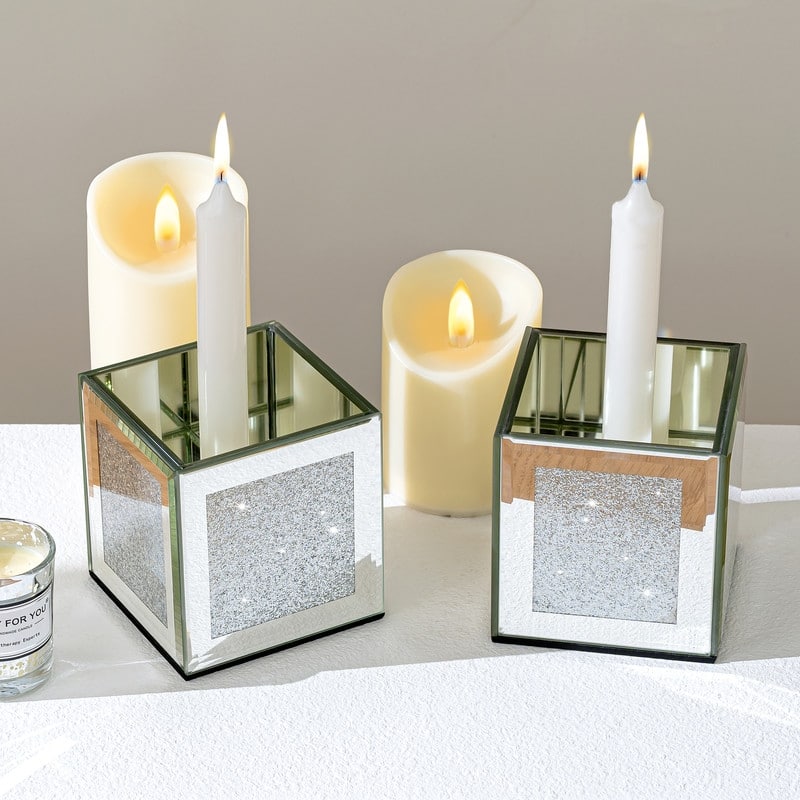 Square Mirrored Glass Table Vase (Set of 6)