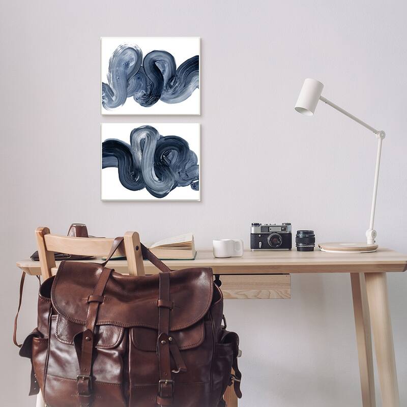 Stupell Curved Abstract Brushstroke Organic Blue Grey, 2pc Multi Piece Framed Wall Art Set