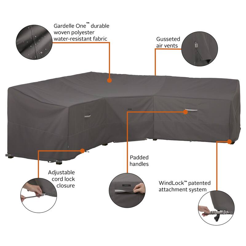 Classic Accessories Ravenna Water-Resistant Patio V-Shaped Sectional Lounge Set Cover