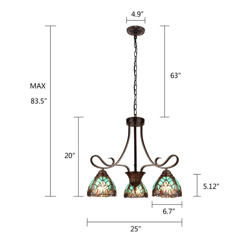 Tiffany Style Victorian Design 3-light Dark Bronze Chandelier - 20 inches high