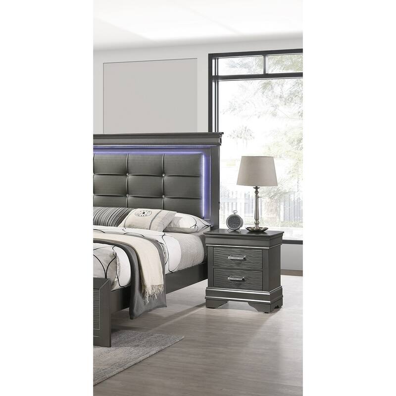 Modern Grey Wooden Nightstand with 2 Drawers, Bedroom Furniture