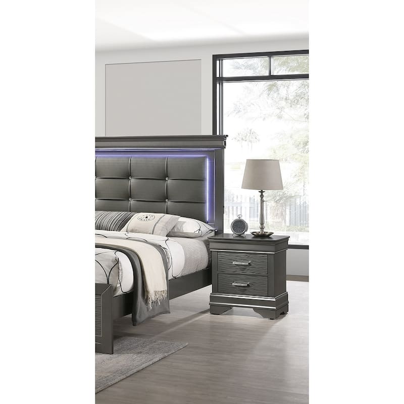 Nightstand Bedside Table 2x Drawers - Grey