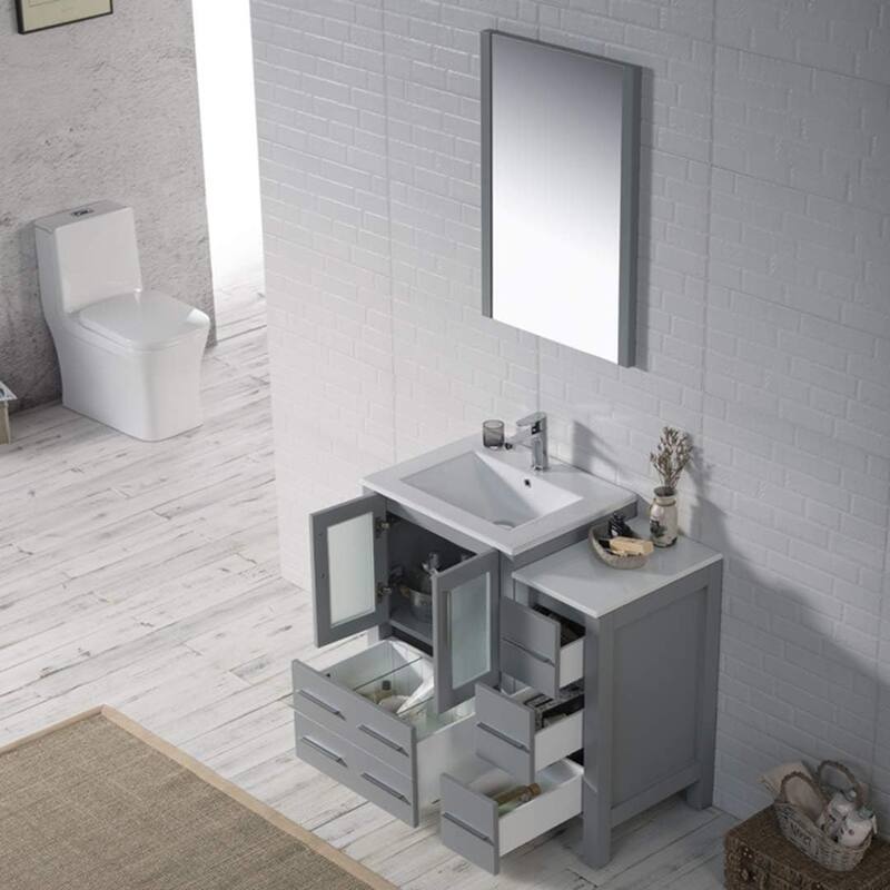 Blossom 36" Solid Wood Bathroom Vanity w/ Ceramic Sink & Side Cabinet
