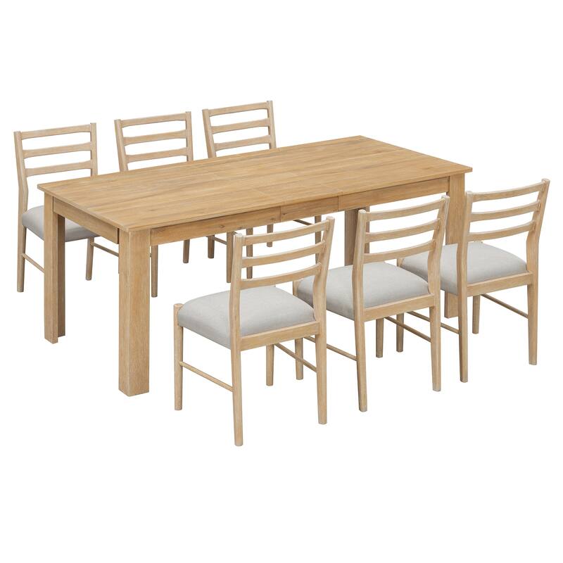7-Piece Wooden Dining Table Set with Extendable Table and Storage Drawers for Family Gatherings