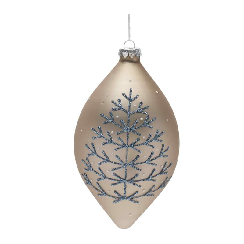 6ct Champagne Yellow Blue Glittered Christmas Ornaments 6.25" 158mm