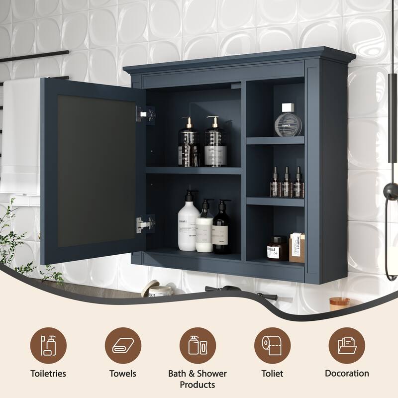 Roomfitters 30'' x 28'' Wall Mounted Bathroom Storage Cabinet with Mirror, Modern Medicine Cabinet with 3 Open Shelves