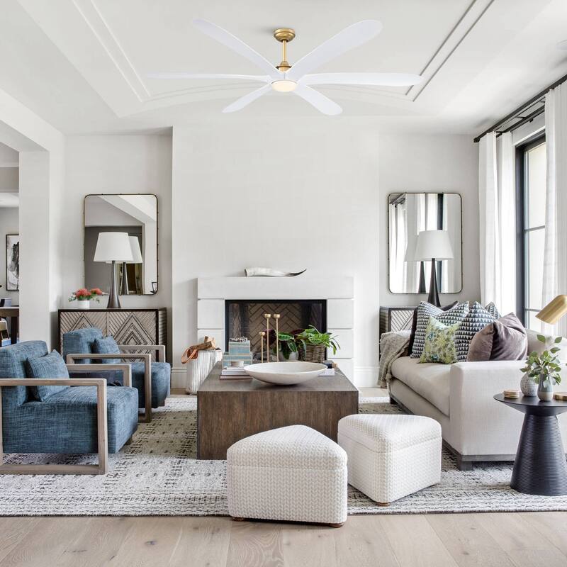 72-inch White 6-Blade DC Motor Gold Ceiling Fan with Light and Remote