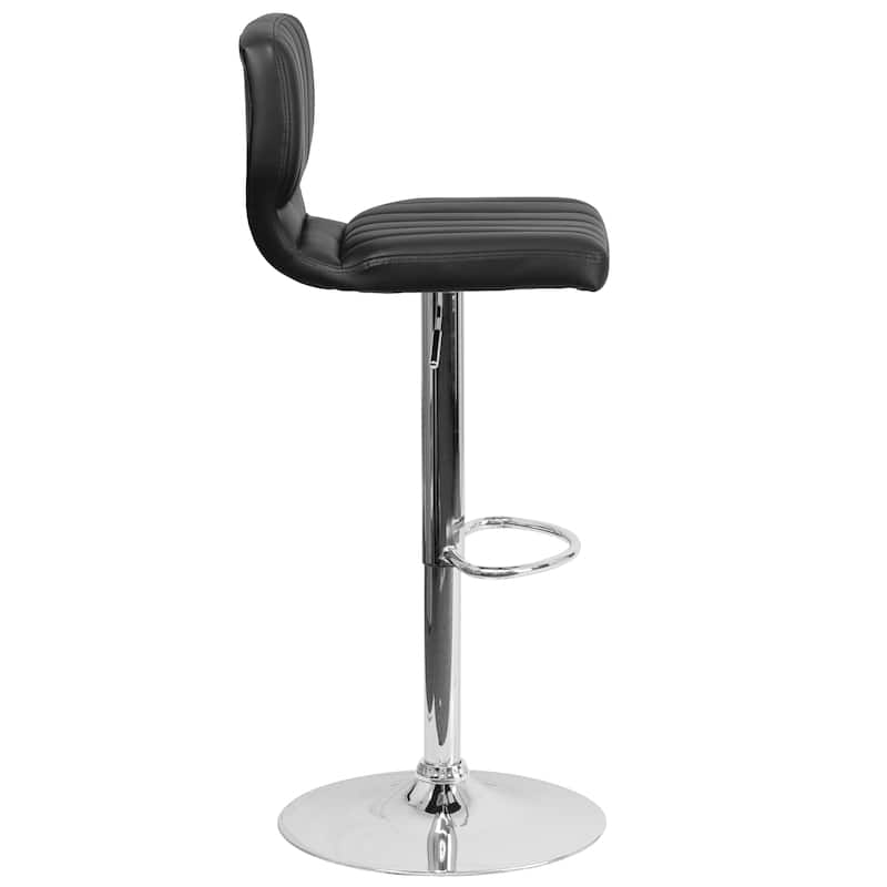 Vinyl Adjustable Barstool with Vertical Stitch Back (Set of 2)