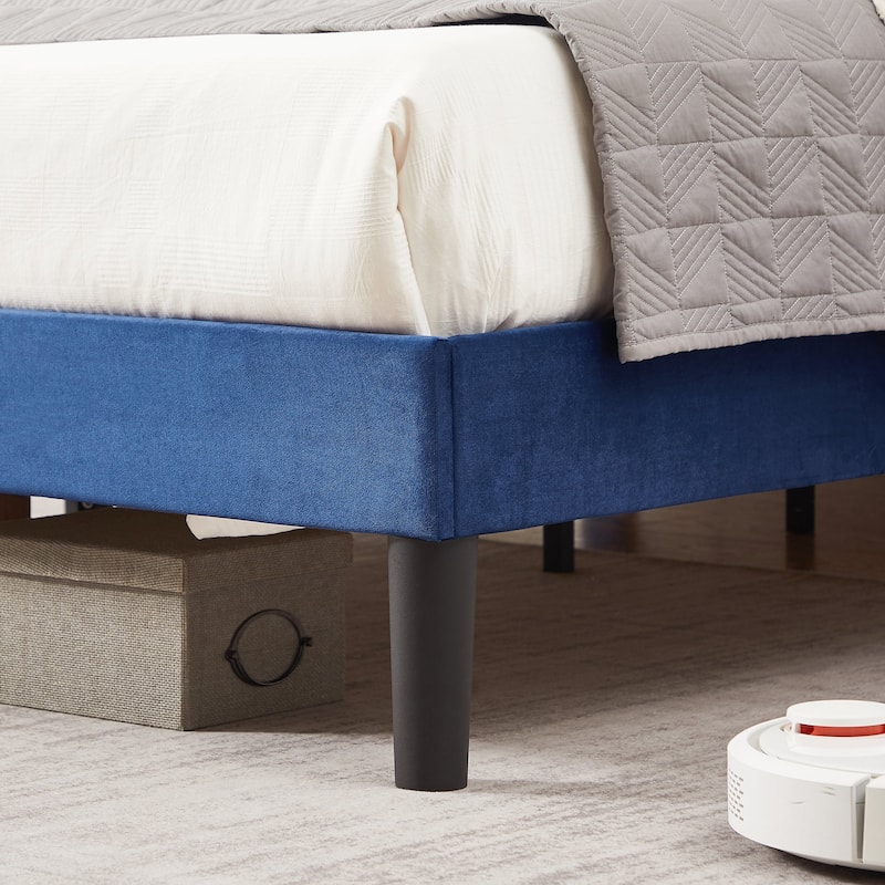VECELO, Upholstered Platform Bed Frame with Nailhead Headboard Twin Full Queen Size Bed-Blue