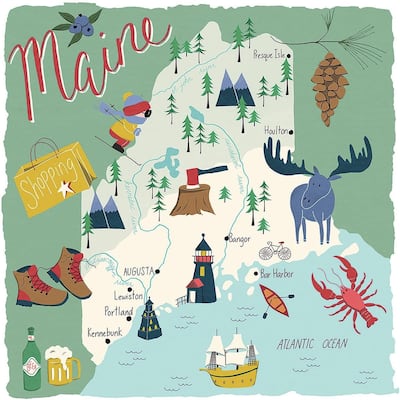 Maine 4-Pack Absorbent Stone Coasters with Protective Cork Backing 4" Square Made in The USA Artistic Easily Wipes Clean