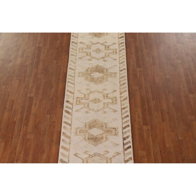 Anatolian Turkish Runner Rug Hallway Handmade Beige Wool Carpet - 2'10"x 12'7"