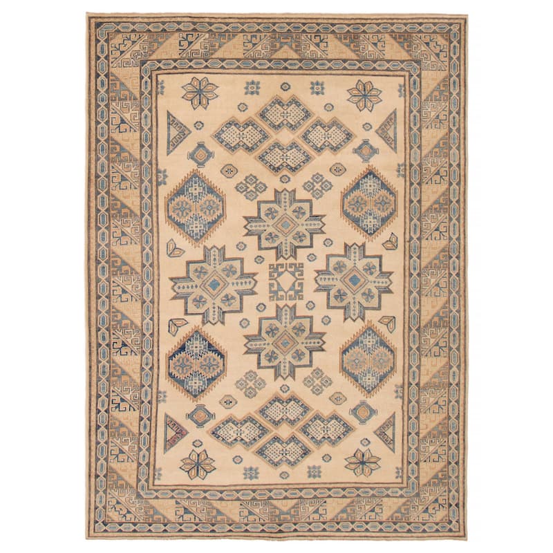 ECARPETGALLERY Hand-knotted Finest Ghazni Ivory Wool Rug - 7'0 x 9'3 - Ivory - 7'0 x 9'3
