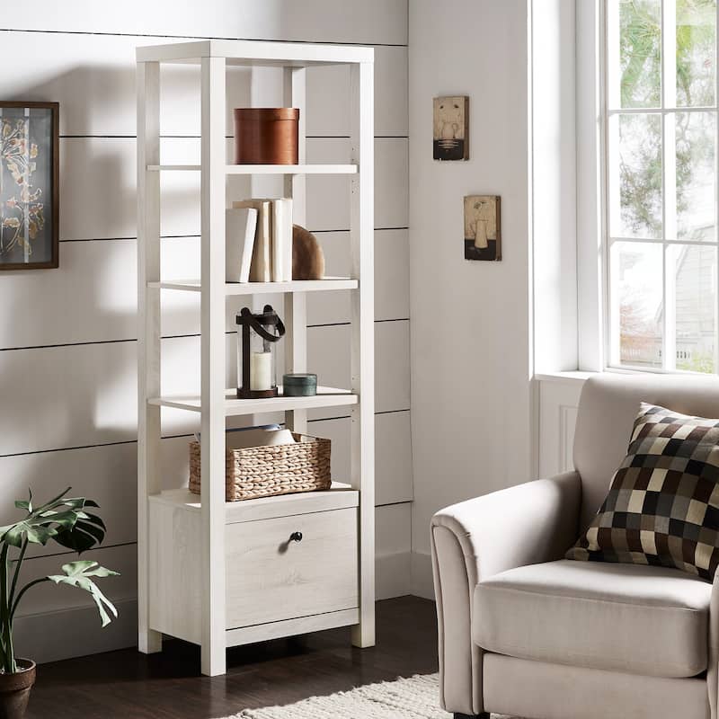 Hinesburg 4-tier/5-tier Adjustable Bookshelf with Drawer by iNSPIRE Q Classic - Antique White