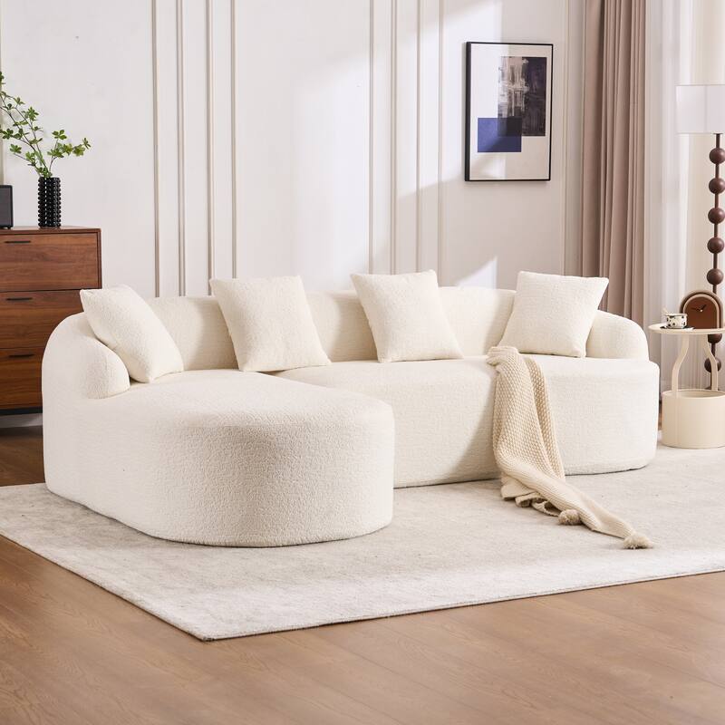 L-Shaped Sectional Sofa with Curved Chaise, Chenille Boneless Cloud Sofa, Modular 4-Seater Sofa with 4 Throw Pillows