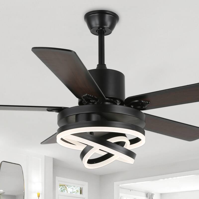 Oaks Aura 52in. DIY Shade Modern Reversible Ceiling Fan with Light, 6-Speed Silent Motor Ceiling Fan with Remote for Large Room - Black