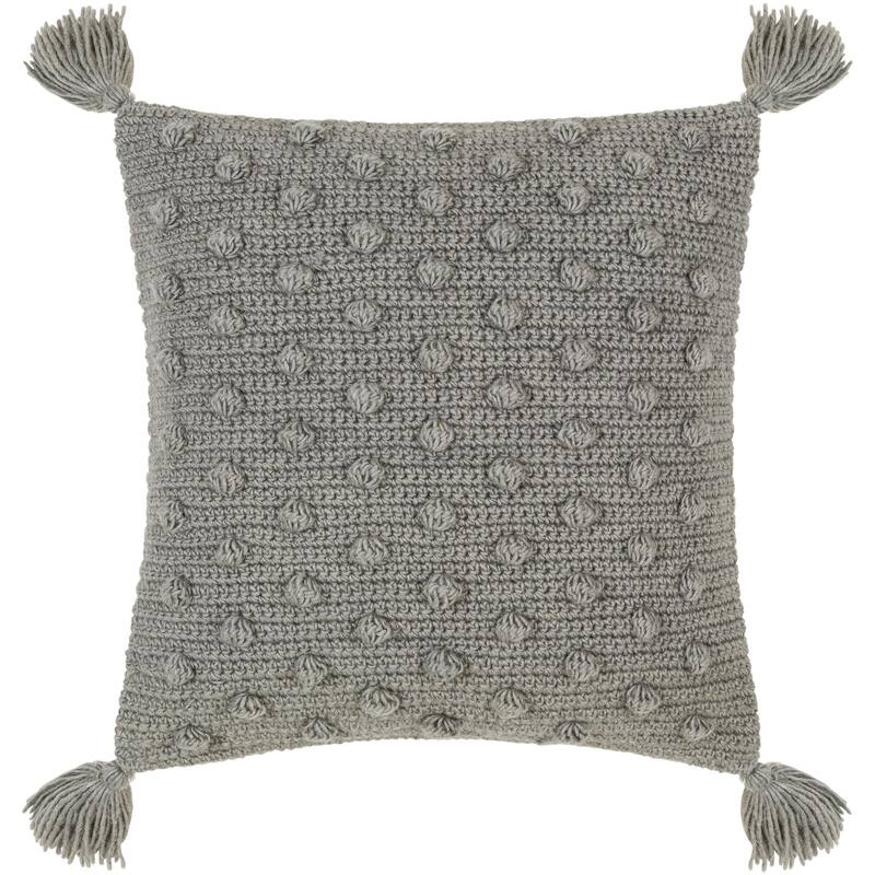 Artistic Weavers Kalae Crochet Pom Throw Pillow with Tassels - 18x18 Down Insert - Grey