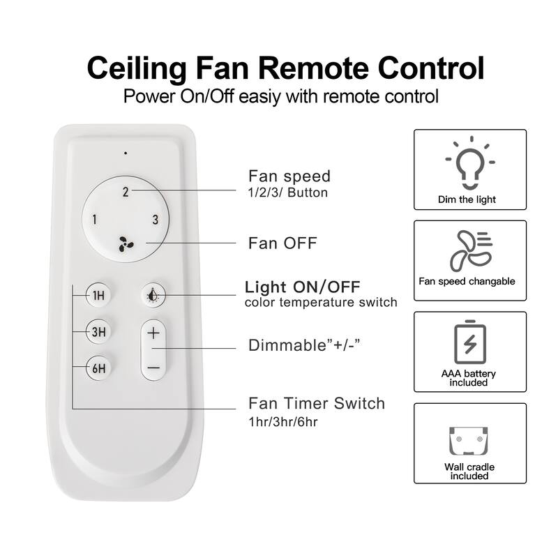48 in. White Indoor Ceiling Fan with Dimmable LED Light and Remote - 48 INCHES