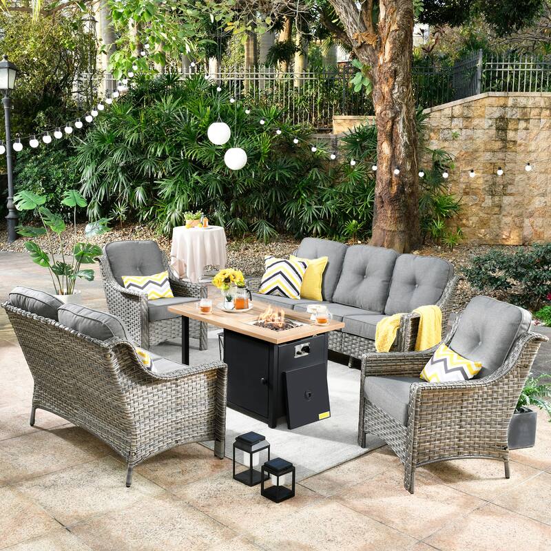 HOOOWOOO 5-piece Rattan Wicker High Back Patio Conversation Furniture Set - Dark Grey