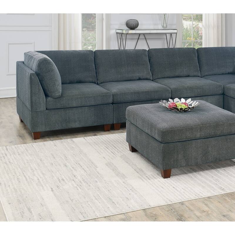 1pc Grey Chenille Modular Armless Chair for Living Room