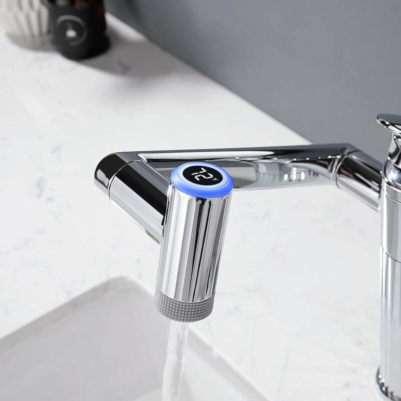 Lefton Rotatable Bathroom Faucet with Temperature Display in Fahrenheit with 2 Water Modes, BF2208-PRO
