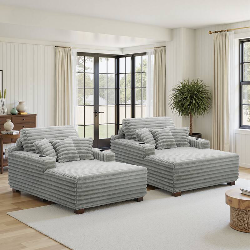 53" Upholstered Sofa Chaise Lounge Indoor with Pillows - Light Grey