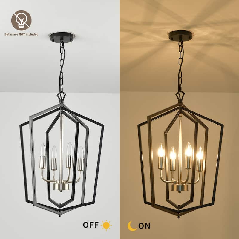 4-Light Farmhouse Lantern Chandelier - N/A
