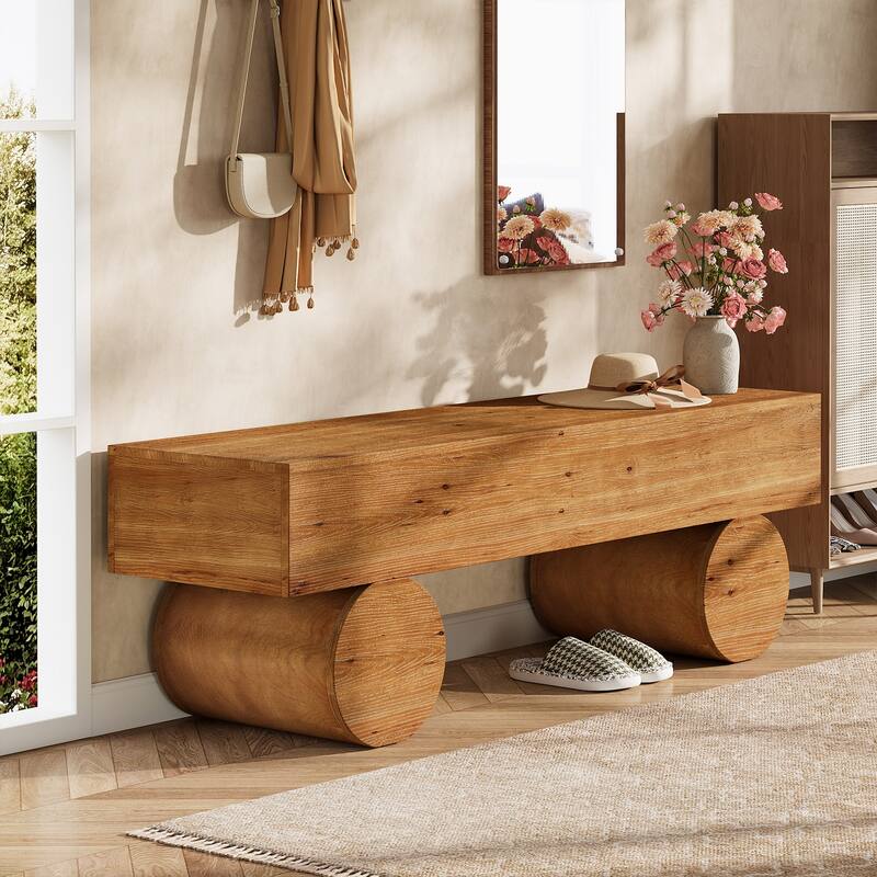 Farmhouse Solid Wood Entryway Bench, 59" End of Bed Bench for Bedroom - 15.7" D x 59" W x 18.8" H
