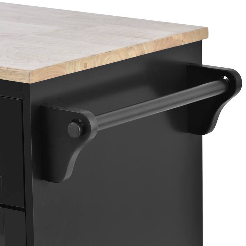 Rubberwood Kitchen Cart with Drop Leaf, Microwave storage rack, Exterior Shelves, and 2 drawers