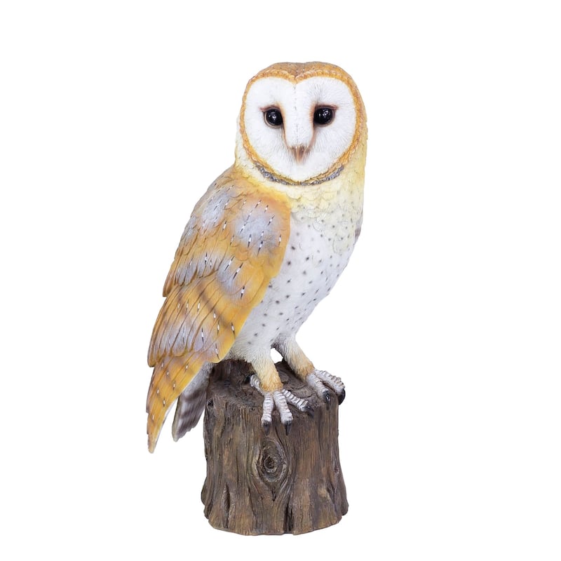 Barn Owl Standing on Branch Outdoor Garden Statue - 13.5"