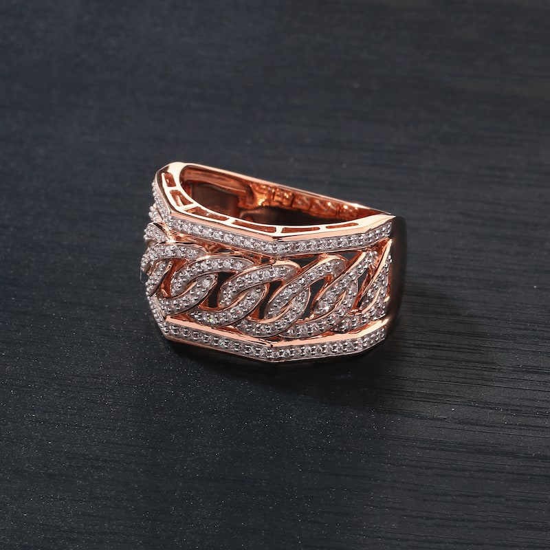 1/2ct TDW Diamond Cuban Link Ring in 10K Gold for Men - 9 - Rose