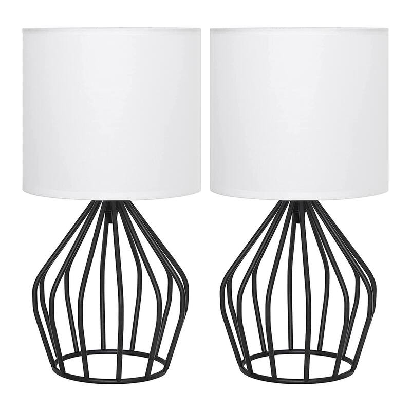 Set of 2 Farmhouse Nightstand Lamp with Black Metal Base 4.7" x 13.8" Bed Bath & Beyond