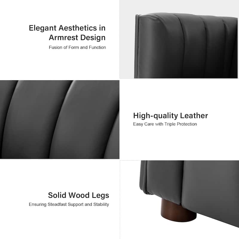 Olinto Modern 83-Inch Genuine Leather Tufted Couch Sofa with Channel Back by HULALA HOME
