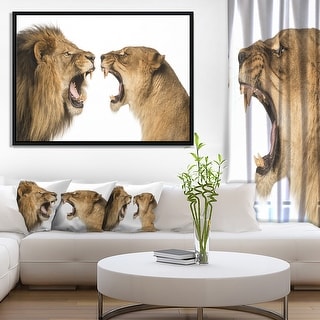Shop Designart Lion And Lioness Roaring Abstract Framed Canvas