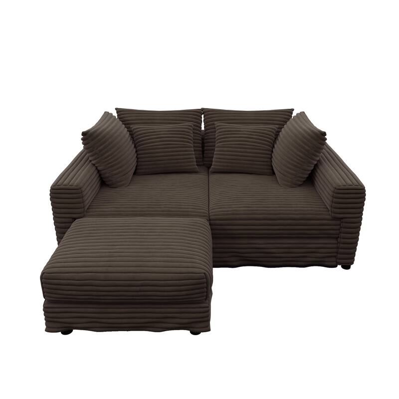 102.4" Corduroy Couch with Ottomans, 4 Seat Convertible Modular Sectional Sofa, Upholstered Couches with Pillows for Living Room