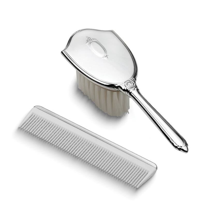 Curata Sterling Silver Gift Boxed Girls Shield Comb and Brush Set