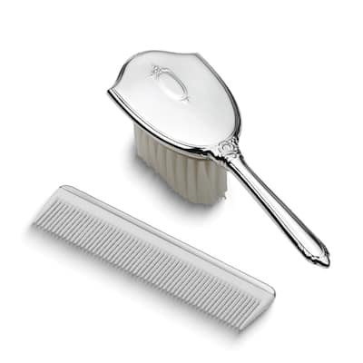 Curata Sterling Silver Gift Boxed Girls Shield Comb and Brush Set