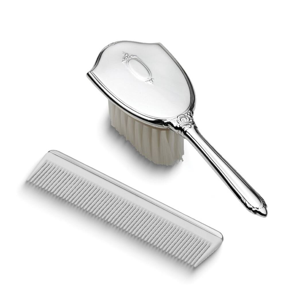 Curata Sterling Silver Gift Boxed Girls Shield Comb and Brush Set