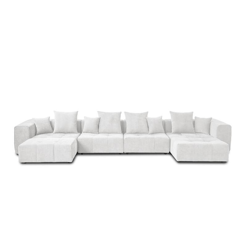 183.54" Linen Sectional Sofa U-shaped Modular Couch Wide Armrest Sofa with Pillows for Living Room