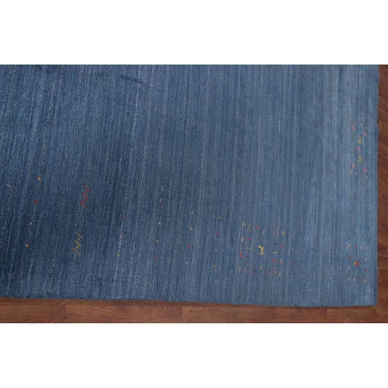 Blue Gabbeh Indian Area Rug Handmade Oriental Silk Carpet - 8'6"x 12'10"