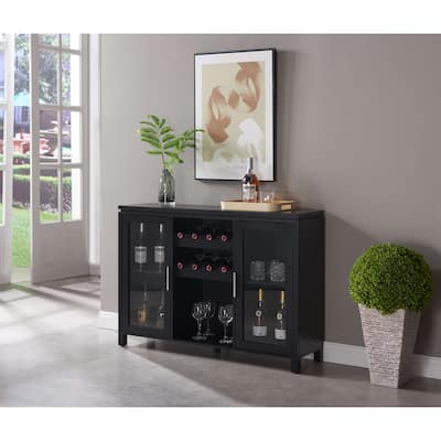 Wine Bar Storage Cabinet, Sideboard Buffet with Wine and Glass Rack (Black)