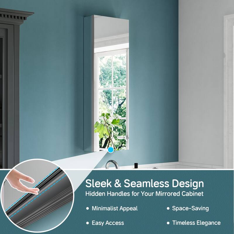 12x36" Tri-View Mirrored Medicine Cabinet with Soft-Close Blum Hinges, Recessed/Surface Mount, Reversible Door, Aluminum Body