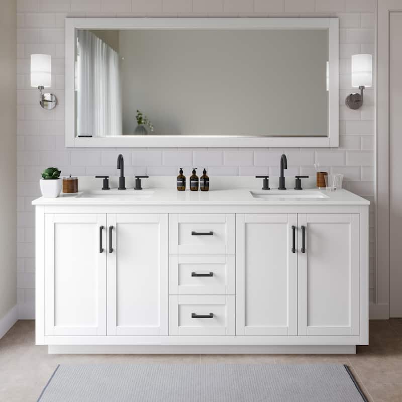 Wyndham Collection WCF292972D-QTZ-US3M70 Miranda 72" Free Standing - White / White Quartz Top / Matte Black Hardware