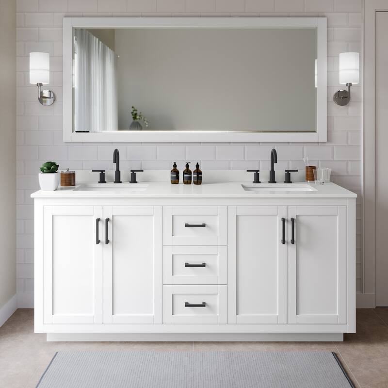 Wyndham Collection WCF292972D-QTZ-US3MXX Miranda 72" Free Standing - White / White Quartz Top / Matte Black Hardware