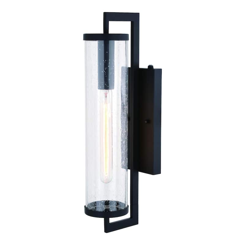 Morgan Park 1-Light Dusk to Dawn Modern Outdoor Wall Sconce with Clear Seeded Cylinder Glass Shade, Exterior Lantern