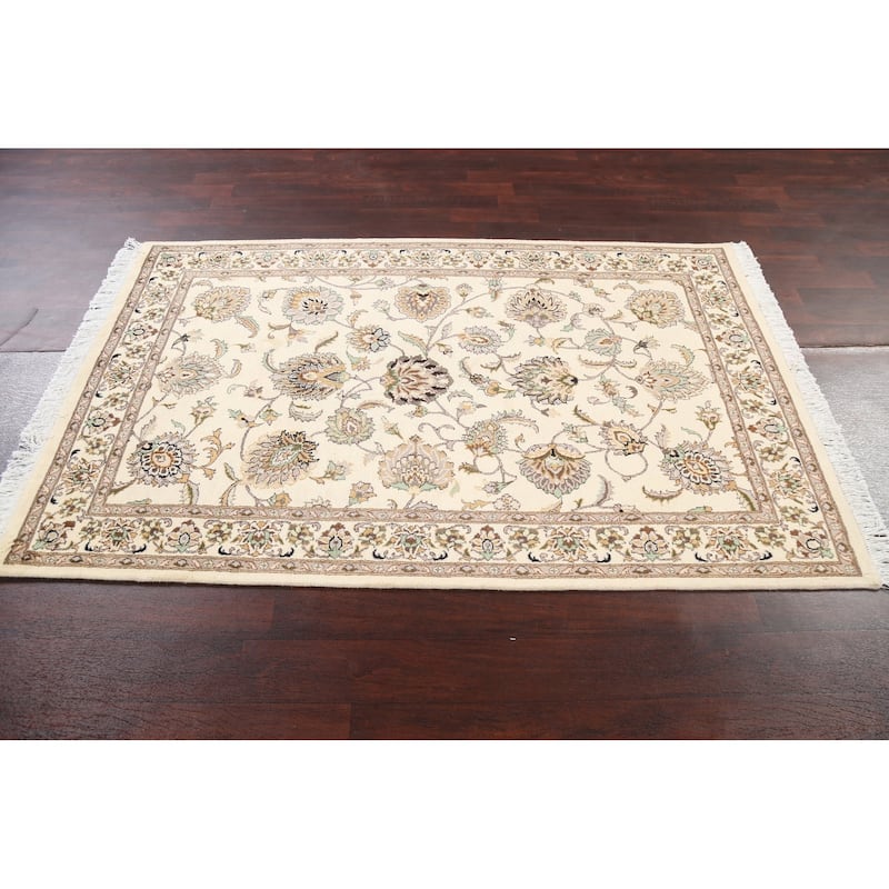 Floral Vegetable Dye Tabriz Oriental Area Rug Wool Hand-knotted Carpet - 4'0" x 6'4"